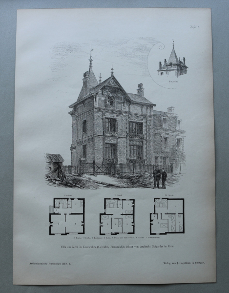 Wood Engraving Architecture Courseulles 1887 Villa at the sea